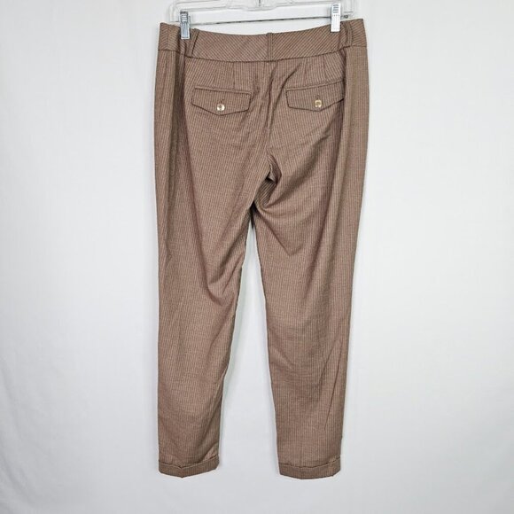WHITE HOUSE BLACK MARKET Cuffed Chino Pants BROWN w TAN PINSTRIPE size 4 Preppy - Picture 7 of 8